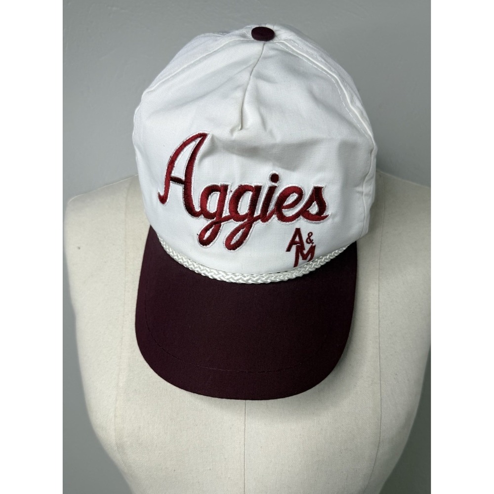 Vintage Texas AM Aggies Snapback Hat Cap Embroidered Maroon Ballcap Cotton White